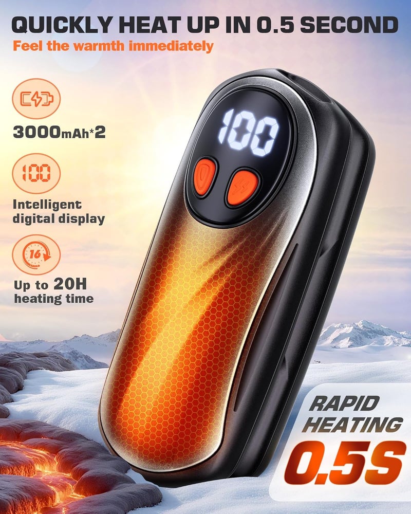 KILeap Hand Warmers Rechargeable 2 Pack, 6000mAh Electric Hand Warmers, 5-Level Heating with Battery Display, Reusable Portable Pocket Heater, Gifts for Christmas, Outdoor, Golf, Travel, Hunting, Camping - Image 2